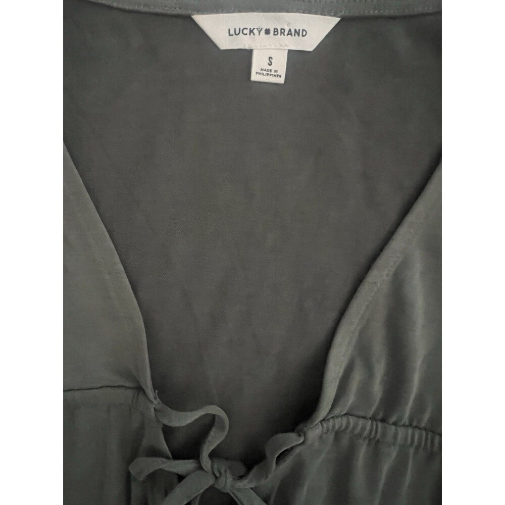 Lucky Brand Womens Boho Tie Shirt Blouse Olive Green Long Sleeve - Picture 3 of 4